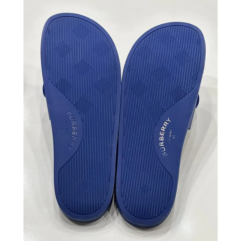 NIB $420 Burberry Eyelet Men’s Furley Royal Blue Slide Sandals 12 US 8049674 IT
